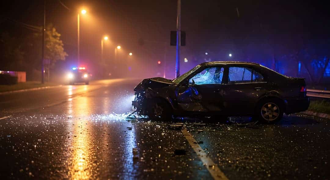 Damaged Black Car After a Severe Accident